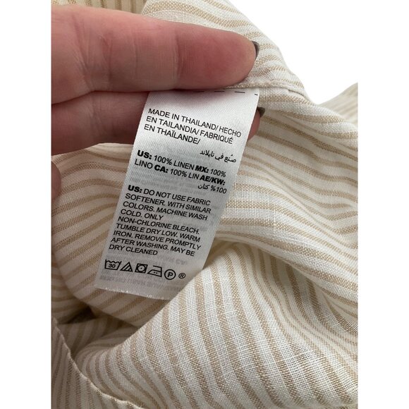 Chico’s no iron 100% linen roll tab button up top shirt size 0.5 S 6 tan striped - Picture 6 of 7